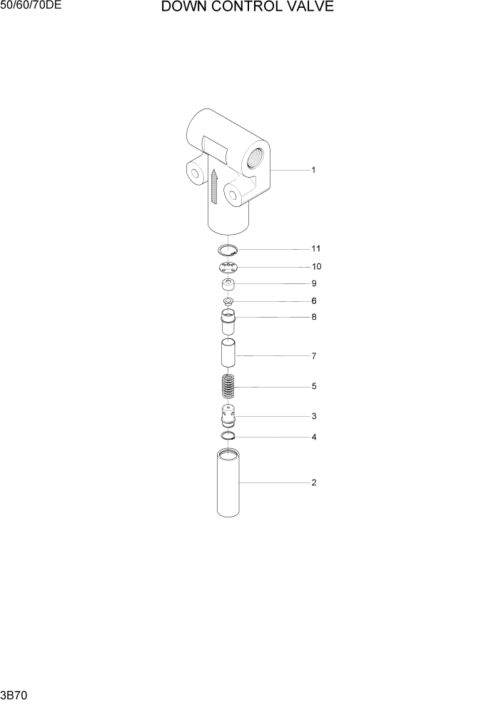 Схема запчастей Hyundai 50/60/70DE - PAGE 3B70 DOWN CONTROL VALVE ГИДРАВЛИЧЕСКАЯ СИСТЕМА