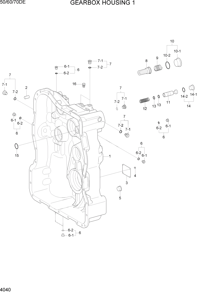 Схема запчастей Hyundai 50/60/70DE - PAGE 4040 GEARBOX HOUSING 1 СИЛОВАЯ СИСТЕМА