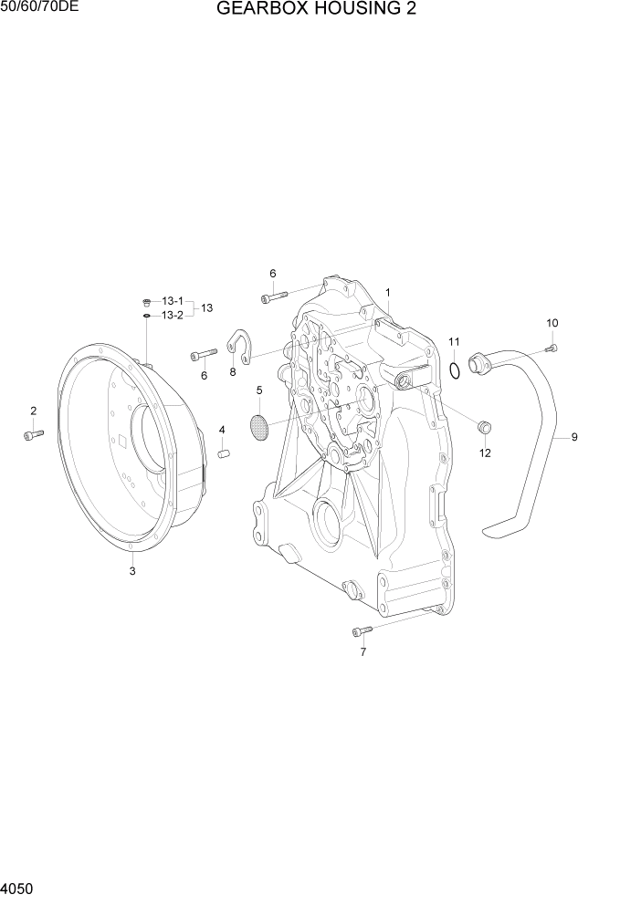 Схема запчастей Hyundai 50/60/70DE - PAGE 4050 GEARBOX HOUSING 2 СИЛОВАЯ СИСТЕМА