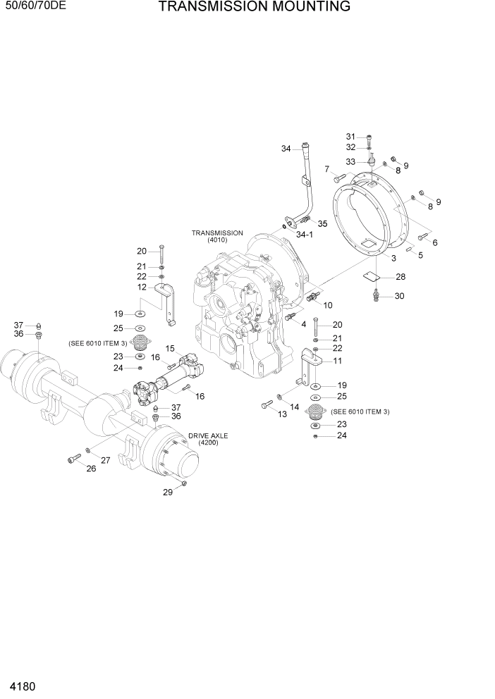 Схема запчастей Hyundai 50/60/70DE - PAGE 4180 TRANSMISSION MOUNTING СИЛОВАЯ СИСТЕМА