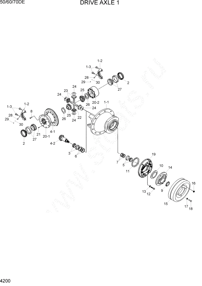 Схема запчастей Hyundai 50/60/70DE - PAGE 4200 DRIVE AXLE 1 СИЛОВАЯ СИСТЕМА