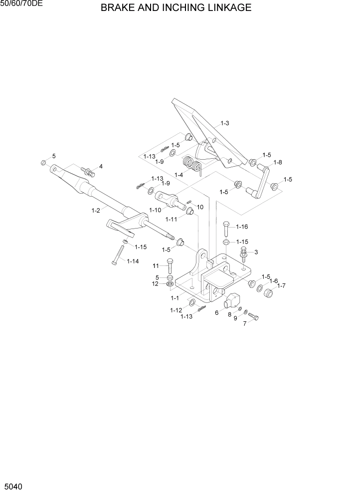 Схема запчастей Hyundai 50/60/70DE - PAGE 5040 BRAKE & INCHING LINKAGE СИСТЕМА УПРАВЛЕНИЯ