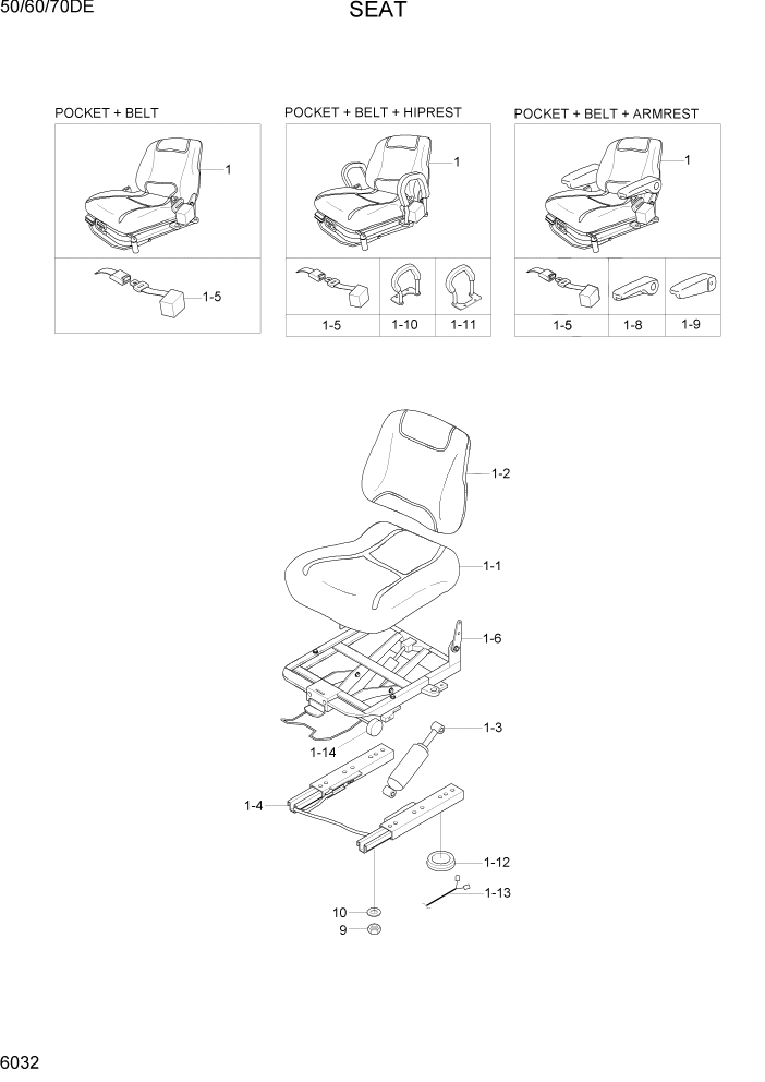 Схема запчастей Hyundai 50/60/70DE - PAGE 6032 SEAT СТРУКТУРА