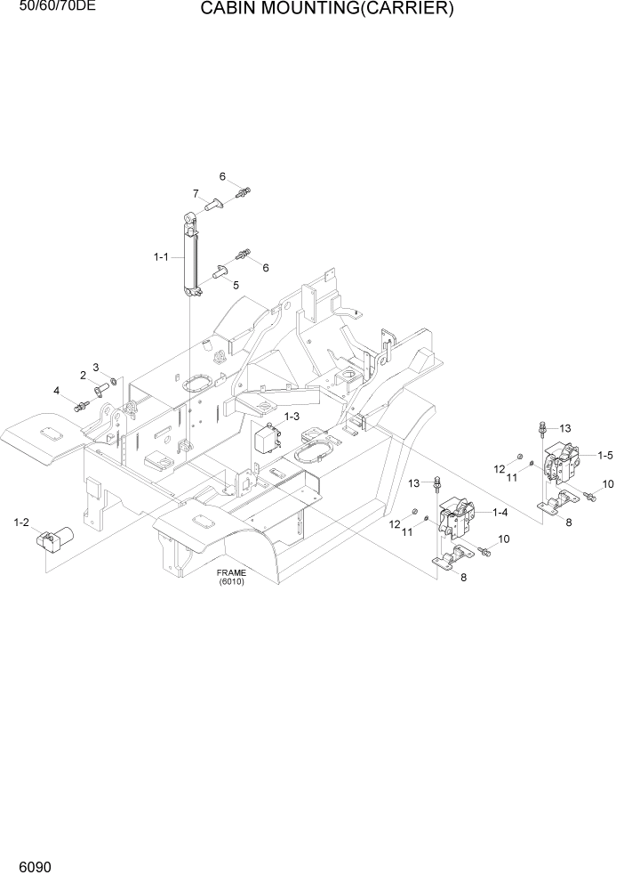 Схема запчастей Hyundai 50/60/70DE - PAGE 6090 CABIN MOUNTING(CARRIER) СТРУКТУРА