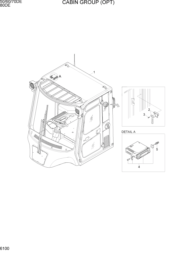 Схема запчастей Hyundai 50/60/70DE - PAGE 6100 CABIN GROUP (OPT) СТРУКТУРА