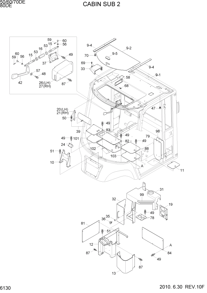 Схема запчастей Hyundai 50/60/70DE - PAGE 6130 CABIN SUB 2 СТРУКТУРА