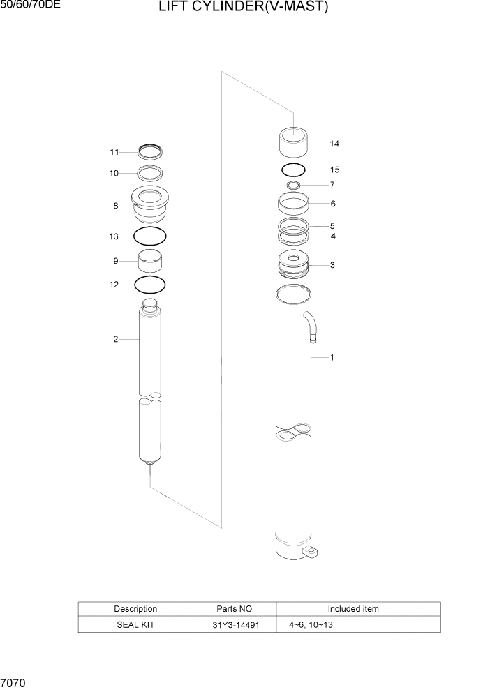 Схема запчастей Hyundai 50/60/70DE - PAGE 7070 LIFT CYLINDER(V-MAST) РАБОЧЕЕ ОБОРУДОВАНИЕ