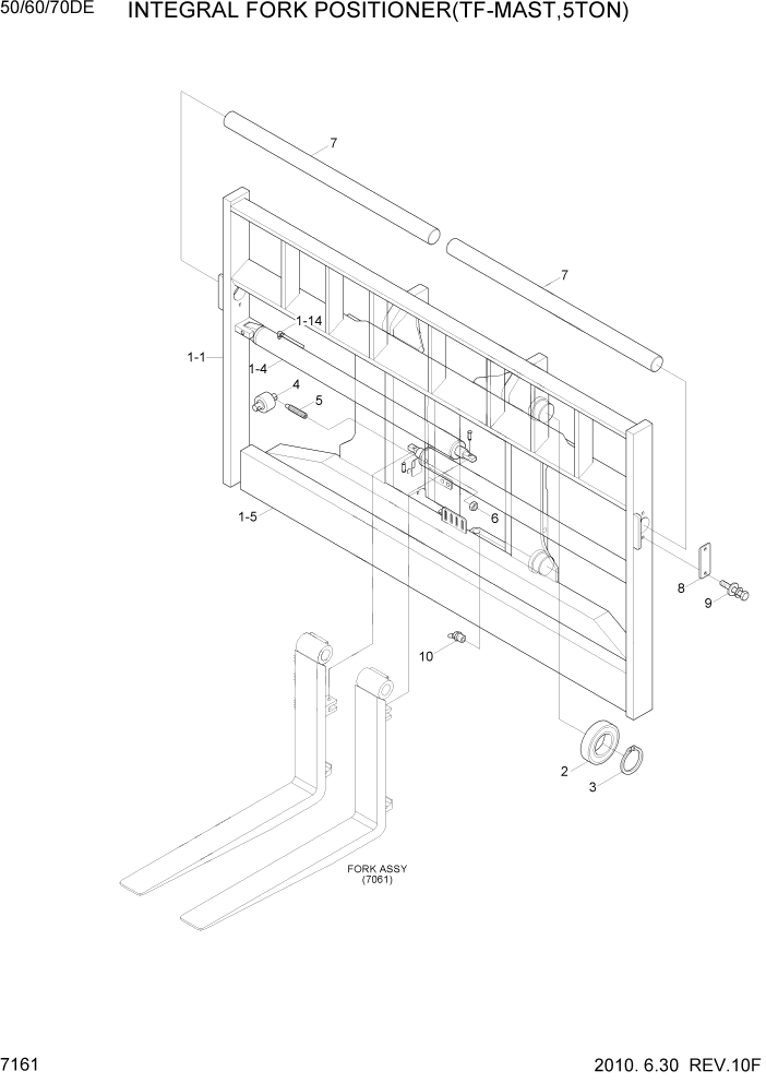 Схема запчастей Hyundai 50/60/70DE - PAGE 7161 INTEGRAL FORK POSITIONER(TF-MAST,5TON) РАБОЧЕЕ ОБОРУДОВАНИЕ