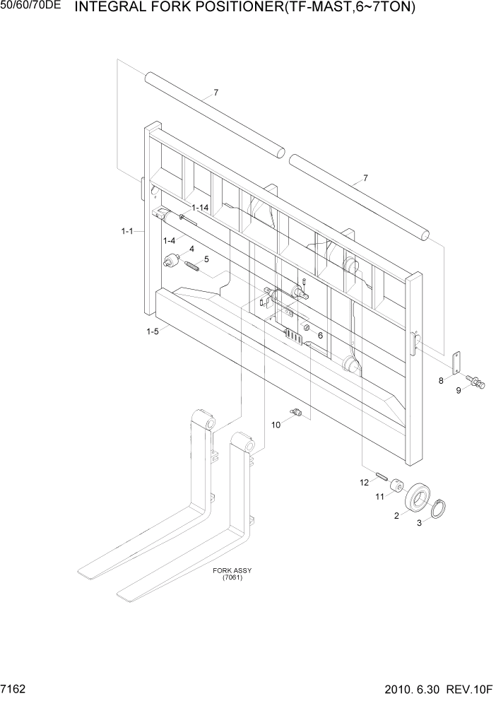 Схема запчастей Hyundai 50/60/70DE - PAGE 7162 INTEGRAL FORK POSITIONER(TF-MAST,6~7TON) РАБОЧЕЕ ОБОРУДОВАНИЕ