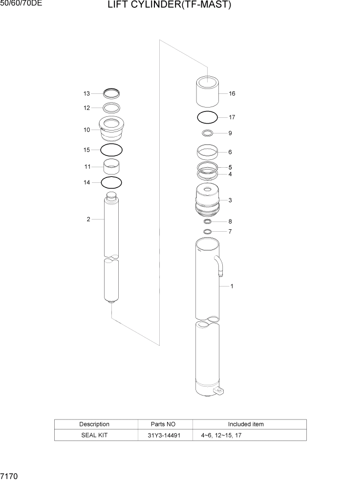 Схема запчастей Hyundai 50/60/70DE - PAGE 7170 LIFT CYLINDER(TF-MAST) РАБОЧЕЕ ОБОРУДОВАНИЕ