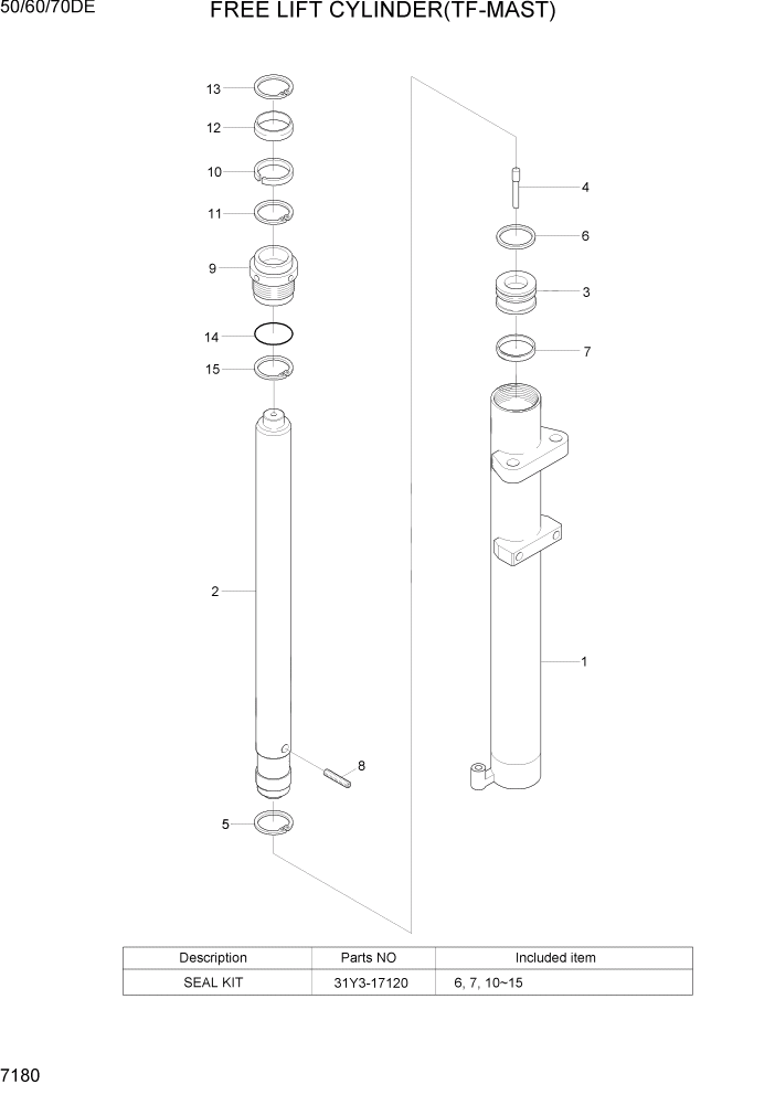 Схема запчастей Hyundai 50/60/70DE - PAGE 7180 FREE LIFT CYLINDER(TF-MAST) РАБОЧЕЕ ОБОРУДОВАНИЕ