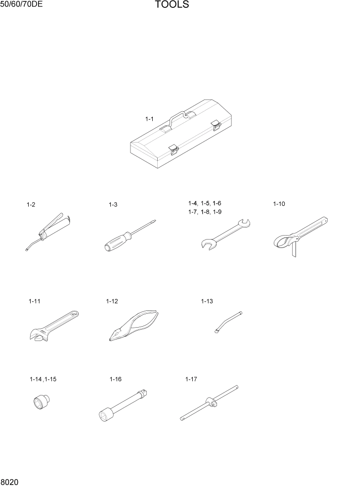 Схема запчастей Hyundai 50/60/70DE - PAGE 8020 TOOLS ДРУГИЕ ЧАСТИ