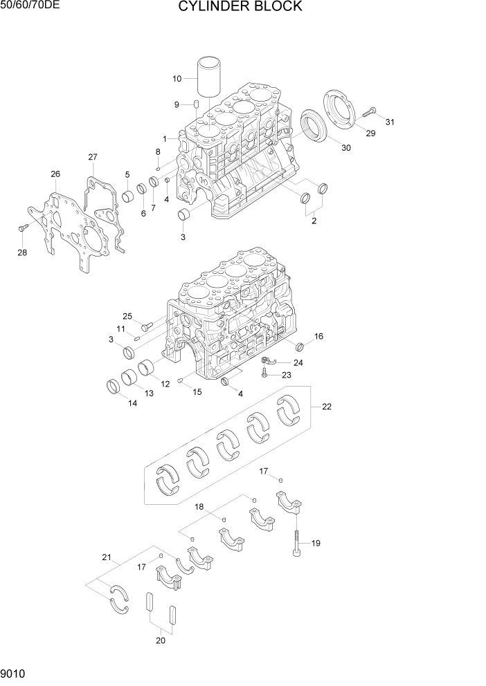 Схема запчастей Hyundai 50/60/70DE - PAGE 9010 CYLINDER BLOCK ДВИГАТЕЛЬ БАЗА