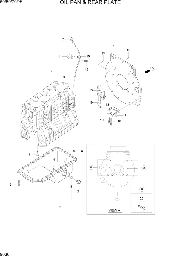 Схема запчастей Hyundai 50/60/70DE - PAGE 9030 OIL PAN & REAR PLATE ДВИГАТЕЛЬ БАЗА