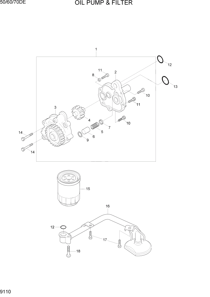 Схема запчастей Hyundai 50/60/70DE - PAGE 9110 OIL PUMP & FILTER ДВИГАТЕЛЬ БАЗА