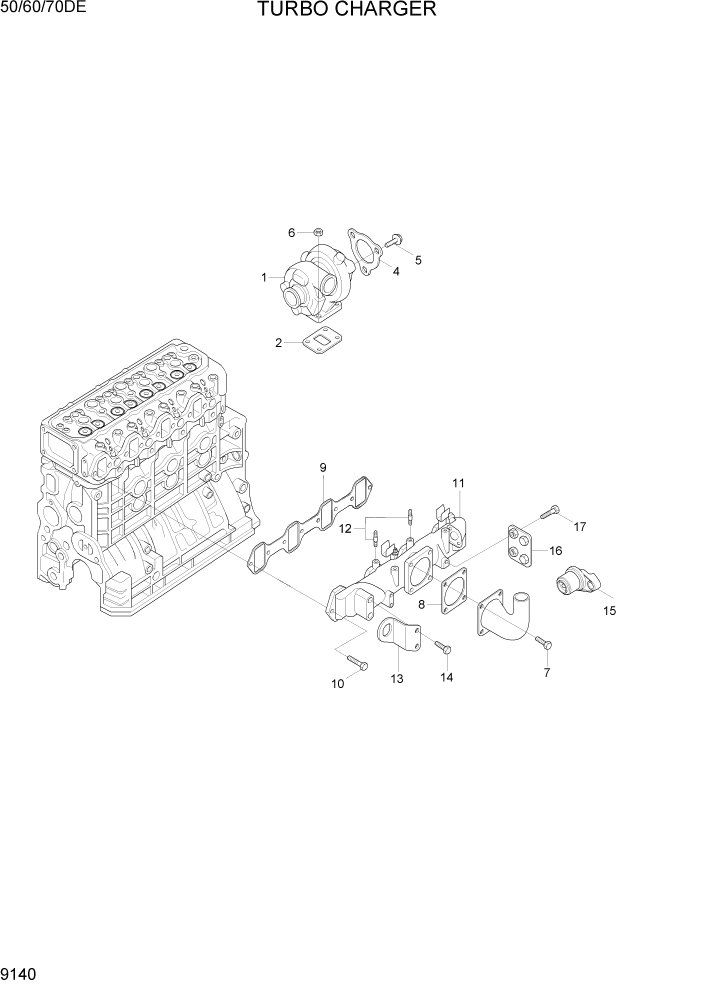 Схема запчастей Hyundai 50/60/70DE - PAGE 9140 TURBO CHARGER ДВИГАТЕЛЬ БАЗА