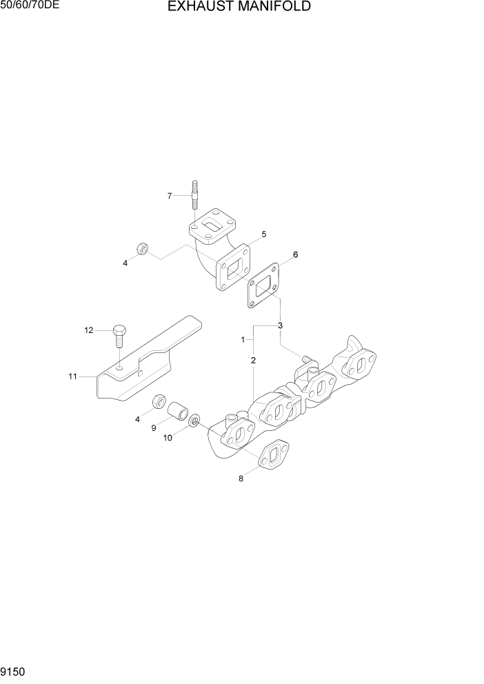 Схема запчастей Hyundai 50/60/70DE - PAGE 9150 EXHAUST MANIFOLD ДВИГАТЕЛЬ БАЗА