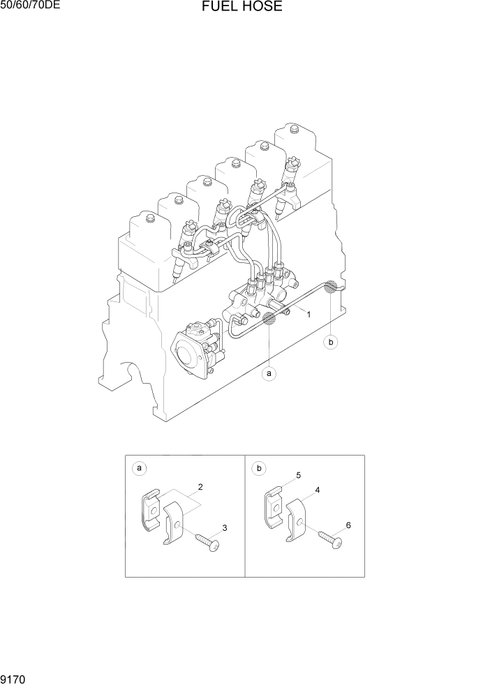 Схема запчастей Hyundai 50/60/70DE - PAGE 9170 FUEL HOSE ДВИГАТЕЛЬ БАЗА