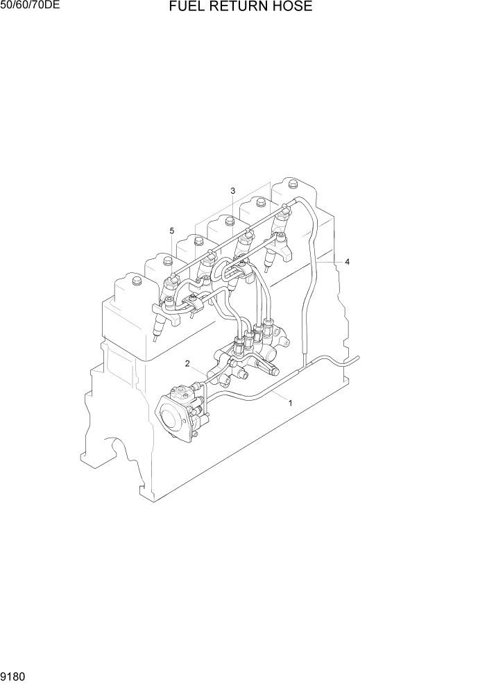 Схема запчастей Hyundai 50/60/70DE - PAGE 9180 FUEL RETURN HOSE ДВИГАТЕЛЬ БАЗА