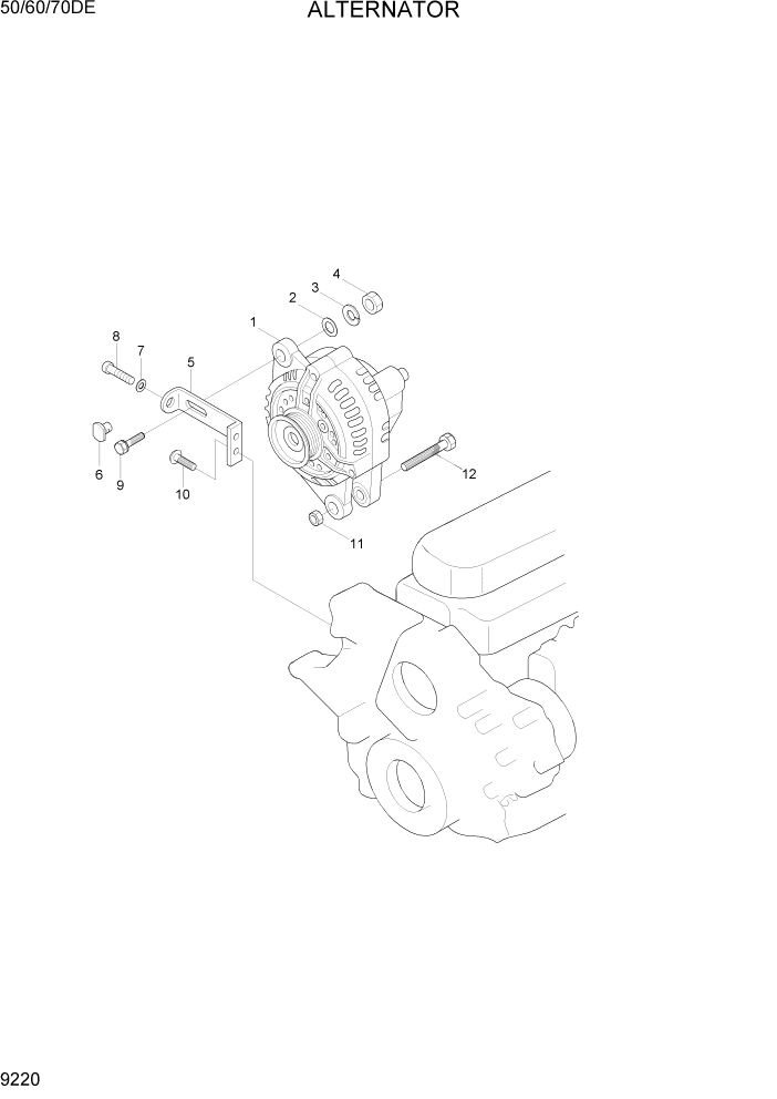 Схема запчастей Hyundai 50/60/70DE - PAGE 9220 ALTERNATOR ДВИГАТЕЛЬ БАЗА