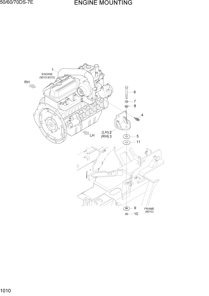 Схема запчастей Hyundai 50/60/70DS-7E - PAGE 1010 ENGINE MOUNTING СИСТЕМА ДВИГАТЕЛЯ