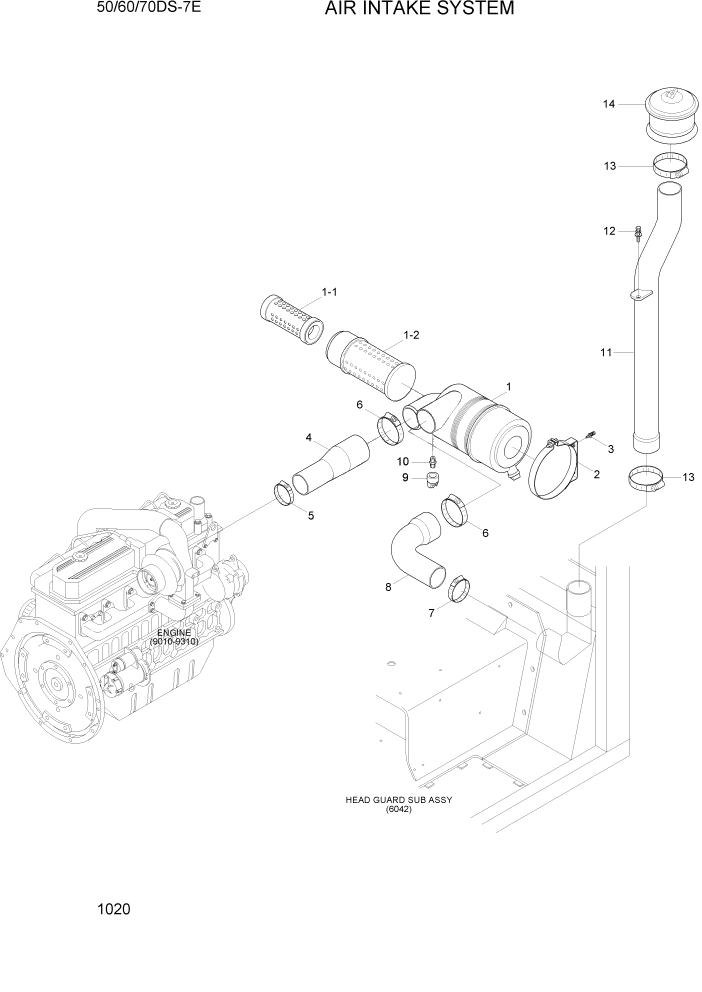 Схема запчастей Hyundai 50/60/70DS-7E - PAGE 1020 AIR INTAKE SYSTEM СИСТЕМА ДВИГАТЕЛЯ