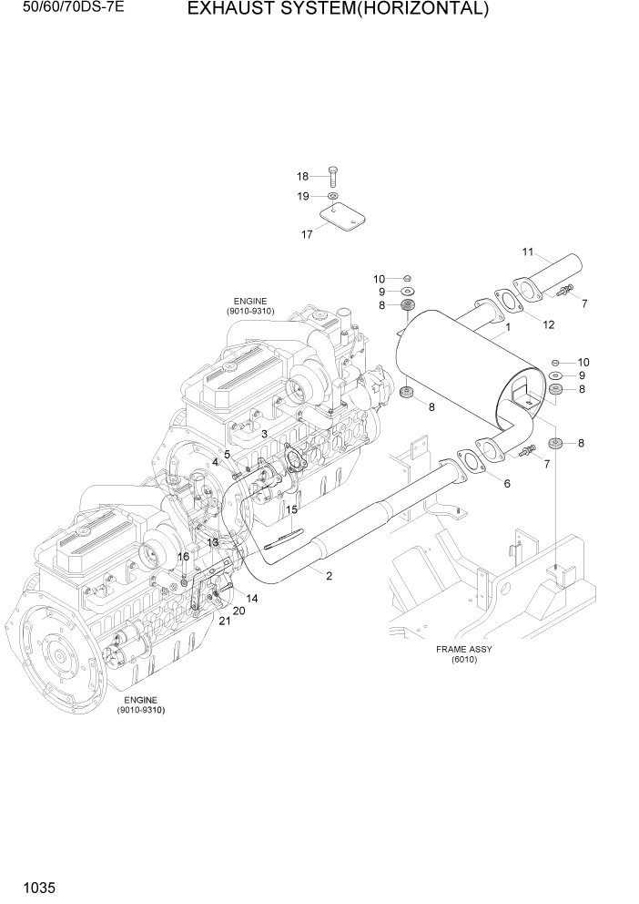 Схема запчастей Hyundai 50/60/70DS-7E - PAGE 1035 EXHAUST SYSTEM(HORIZONTAL) СИСТЕМА ДВИГАТЕЛЯ