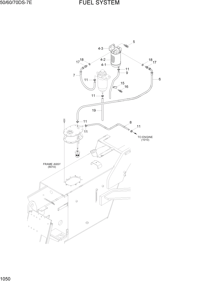 Схема запчастей Hyundai 50/60/70DS-7E - PAGE 1050 FUEL SYSTEM СИСТЕМА ДВИГАТЕЛЯ