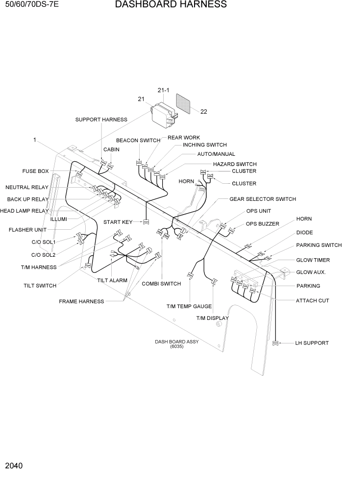 Схема запчастей Hyundai 50/60/70DS-7E - PAGE 2040 DASHBOARD HARNESS ЭЛЕКТРИЧЕСКАЯ СИСТЕМА