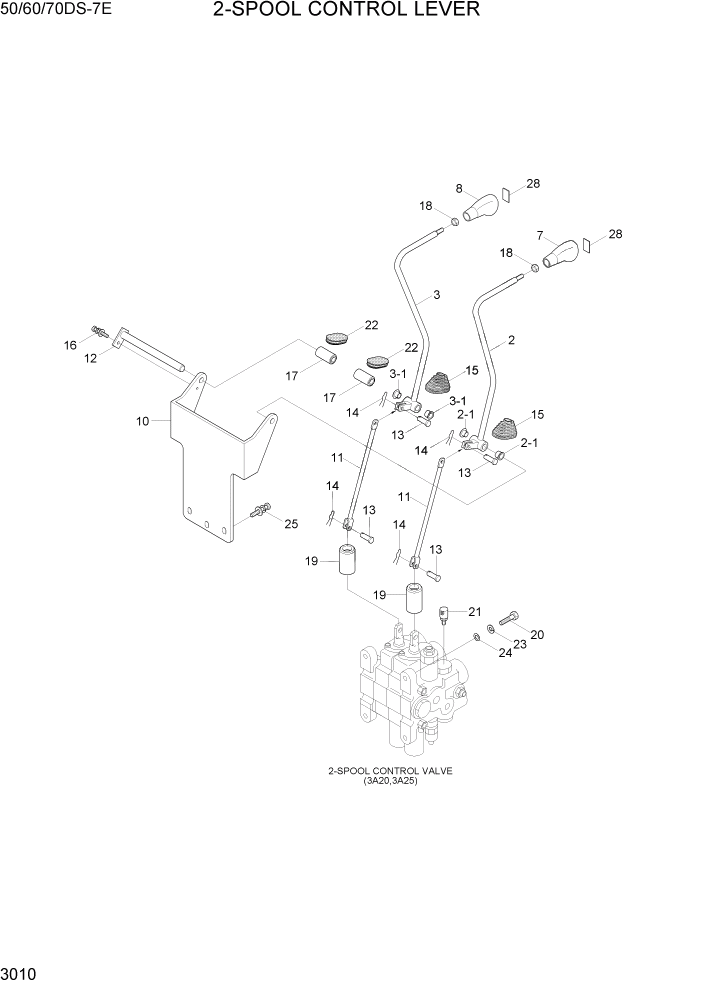 Схема запчастей Hyundai 50/60/70DS-7E - PAGE 3010 2-SPOOL CONTROL LEVER ГИДРАВЛИЧЕСКАЯ СИСТЕМА