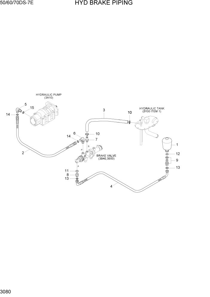 Схема запчастей Hyundai 50/60/70DS-7E - PAGE 3080 HYD BRAKE PIPING ГИДРАВЛИЧЕСКАЯ СИСТЕМА