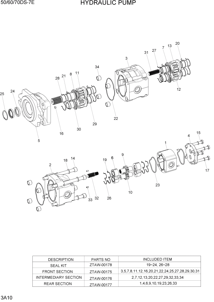 Схема запчастей Hyundai 50/60/70DS-7E - PAGE 3A10 HYDRAULIC PUMP ГИДРАВЛИЧЕСКАЯ СИСТЕМА