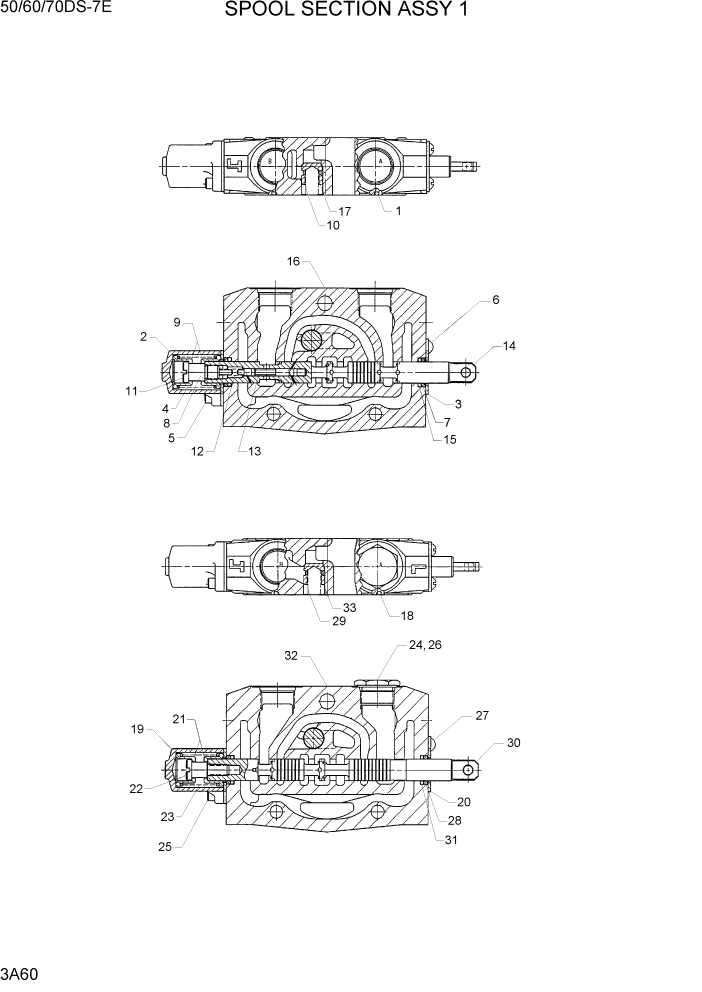 Схема запчастей Hyundai 50/60/70DS-7E - PAGE 3A60 SPOOL SECTION ASSY 1 ГИДРАВЛИЧЕСКАЯ СИСТЕМА