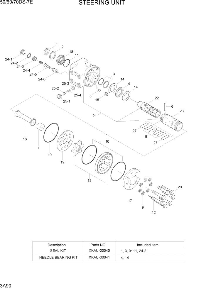 Схема запчастей Hyundai 50/60/70DS-7E - PAGE 3A90 STEERING UNIT ГИДРАВЛИЧЕСКАЯ СИСТЕМА