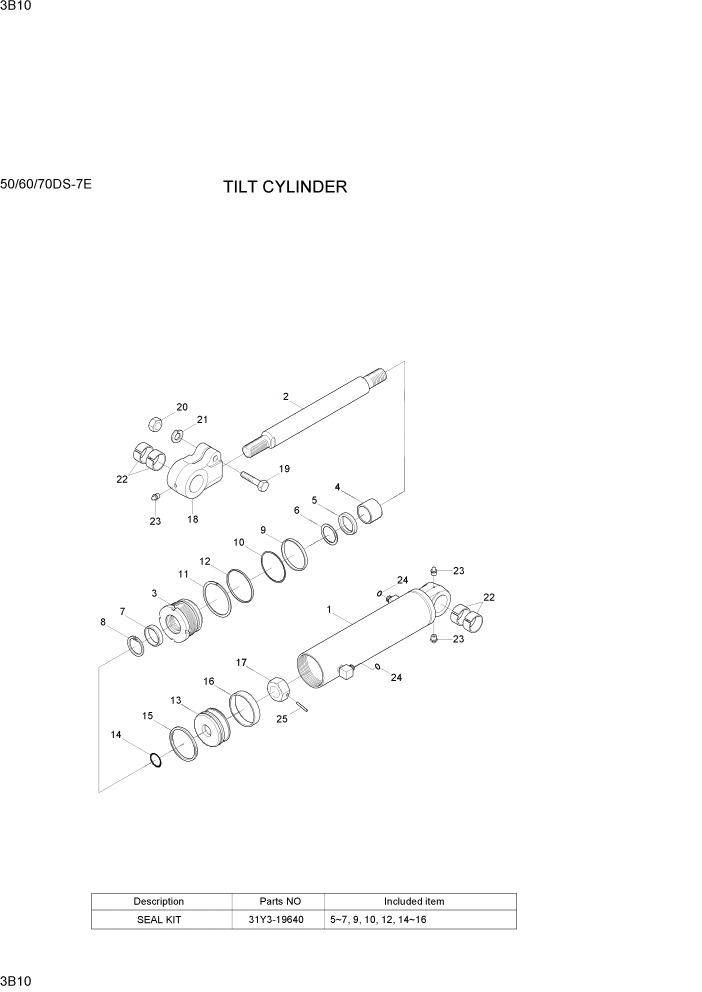 Схема запчастей Hyundai 50/60/70DS-7E - PAGE 3B10 TILT CYLINDER ГИДРАВЛИЧЕСКАЯ СИСТЕМА