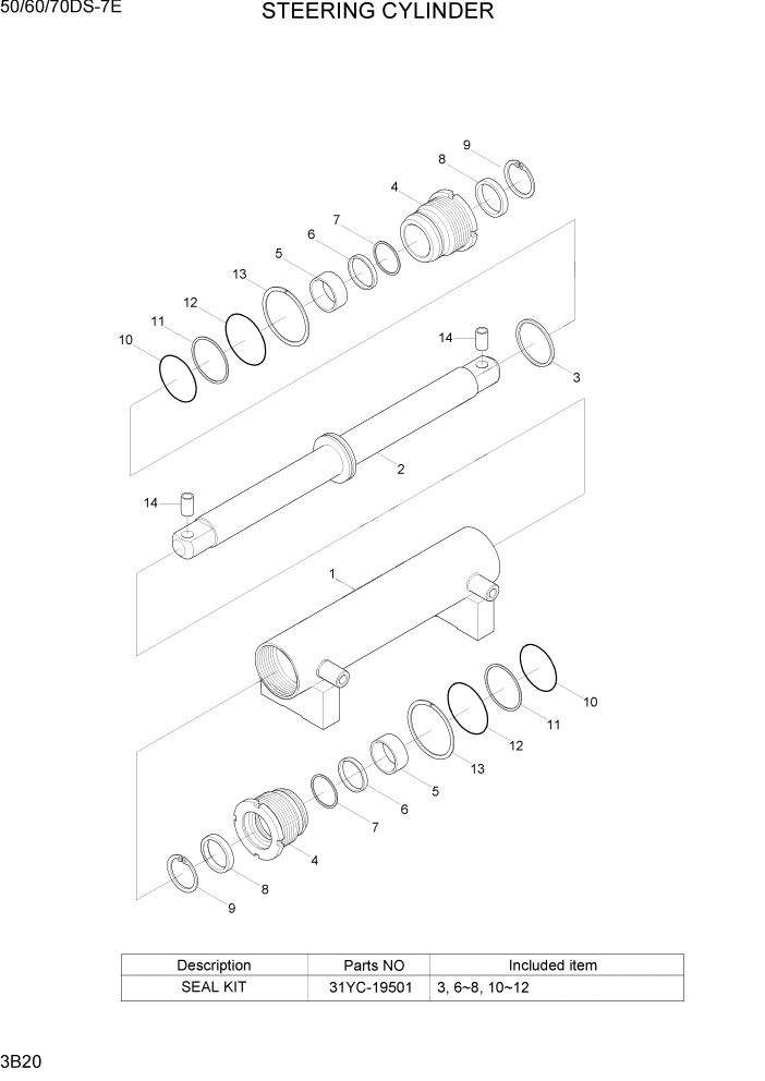 Схема запчастей Hyundai 50/60/70DS-7E - PAGE 3B20 STEERING CYLINDER ГИДРАВЛИЧЕСКАЯ СИСТЕМА