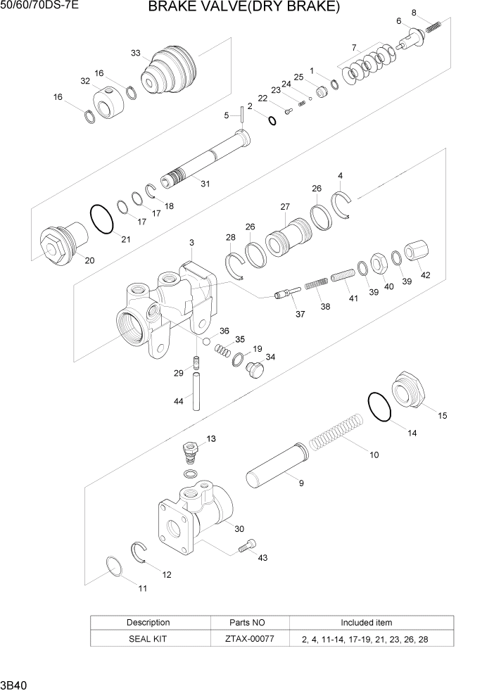 Схема запчастей Hyundai 50/60/70DS-7E - PAGE 3B40 BRAKE VALVE(DRY BRAKE) ГИДРАВЛИЧЕСКАЯ СИСТЕМА