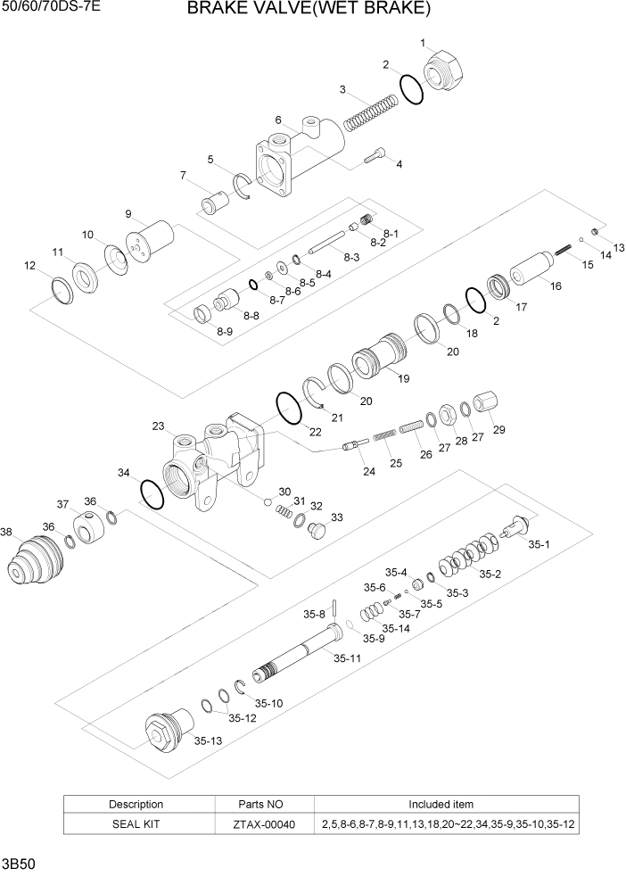 Схема запчастей Hyundai 50/60/70DS-7E - PAGE 3B50 BRAKE VALVE(WET BRAKE) ГИДРАВЛИЧЕСКАЯ СИСТЕМА