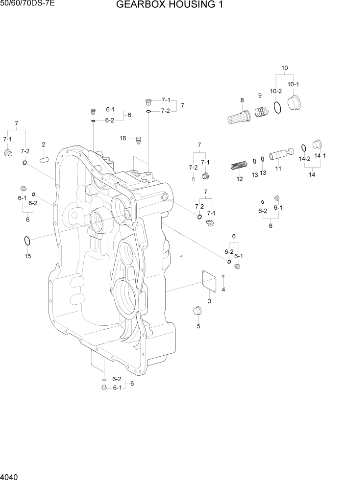 Схема запчастей Hyundai 50/60/70DS-7E - PAGE 4040 GEARBOX HOUSING 1 СИЛОВАЯ СИСТЕМА