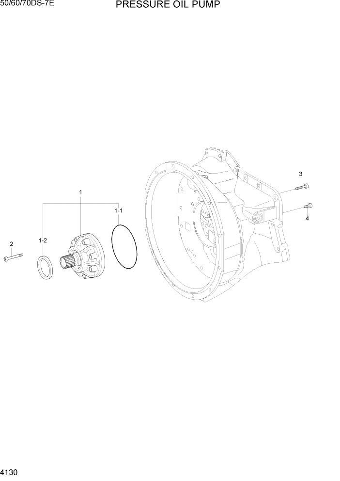 Схема запчастей Hyundai 50/60/70DS-7E - PAGE 4130 PRESSURE OIL PUMP СИЛОВАЯ СИСТЕМА