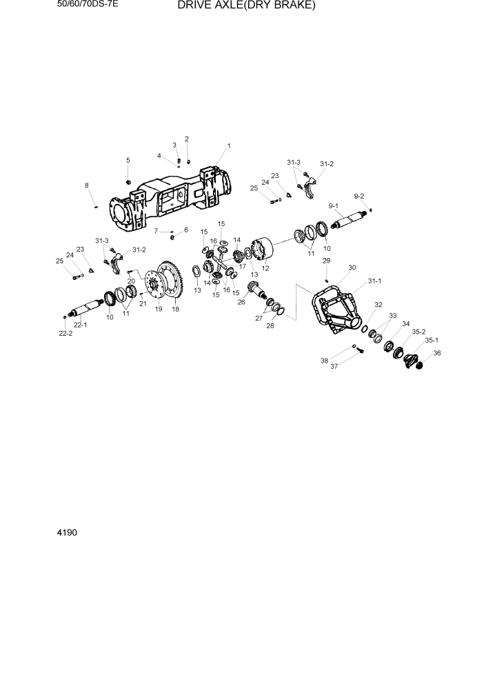 Схема запчастей Hyundai 50/60/70DS-7E - PAGE 4190 DRIVE AXLE(DRY BRAKE) СИЛОВАЯ СИСТЕМА