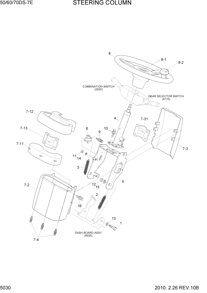 Схема запчастей Hyundai 50/60/70DS-7E - PAGE 5030 STEERING COLUMN СИСТЕМА УПРАВЛЕНИЯ