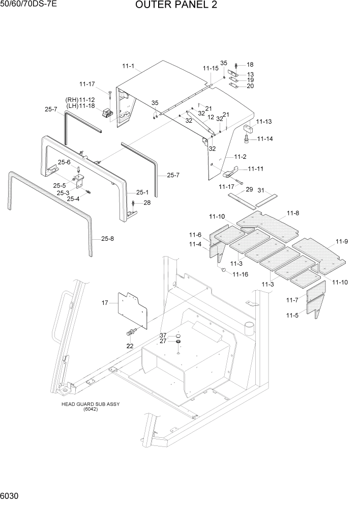 Схема запчастей Hyundai 50/60/70DS-7E - PAGE 6030 OUTER PANEL 2 СТРУКТУРА