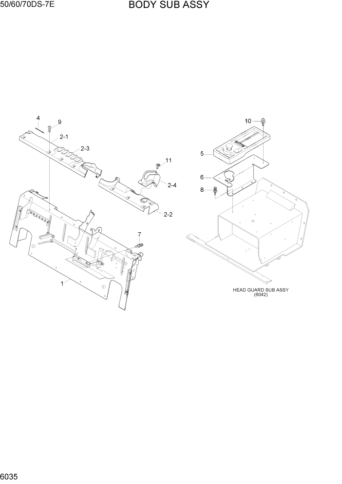 Схема запчастей Hyundai 50/60/70DS-7E - PAGE 6035 BODY SUB ASSY СТРУКТУРА