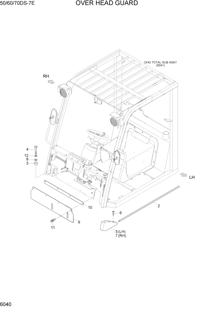 Схема запчастей Hyundai 50/60/70DS-7E - PAGE 6040 OVER HEAD GUARD СТРУКТУРА