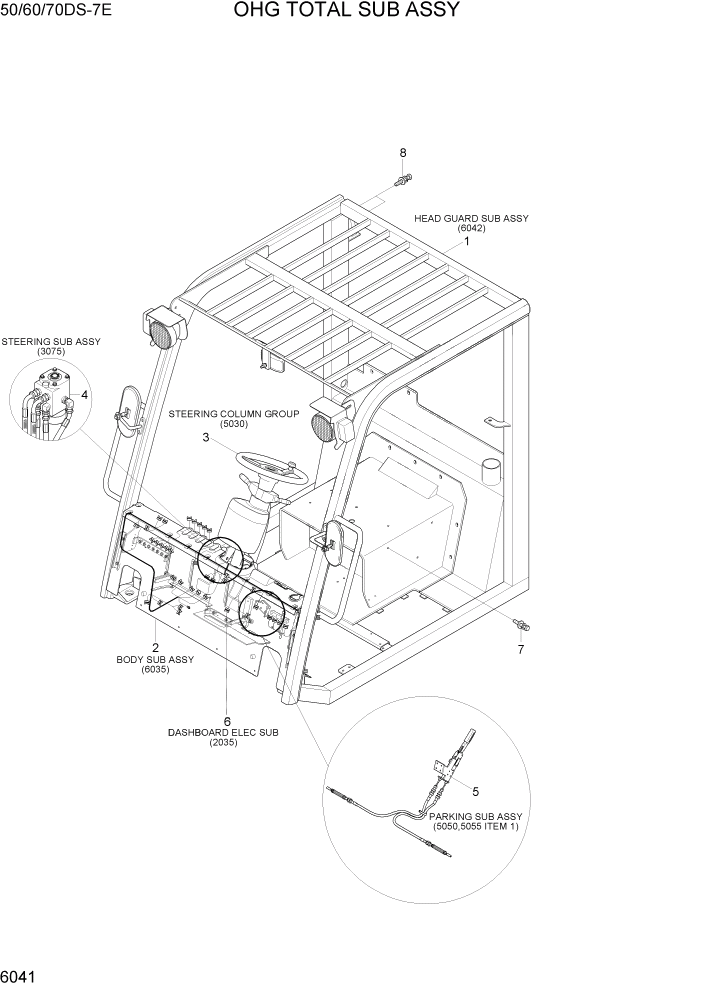 Схема запчастей Hyundai 50/60/70DS-7E - PAGE 6041 OHG TOTAL SUB ASSY СТРУКТУРА