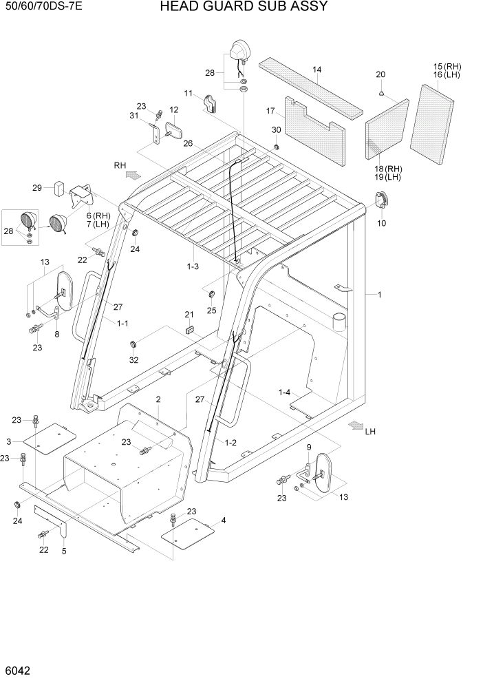 Схема запчастей Hyundai 50/60/70DS-7E - PAGE 6042 HEAD GUARD SUB ASSY СТРУКТУРА