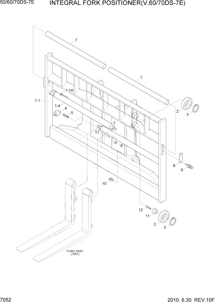 Схема запчастей Hyundai 50/60/70DS-7E - PAGE 7052 INTEGRAL FORK POSITIONER(V,60/70DS-7E) РАБОЧЕЕ ОБОРУДОВАНИЕ