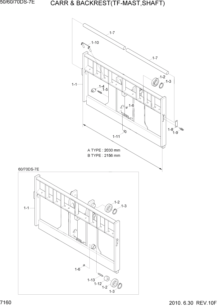 Схема запчастей Hyundai 50/60/70DS-7E - PAGE 7160 CARR & BACKREST(TF-MAST,SHAFT) РАБОЧЕЕ ОБОРУДОВАНИЕ