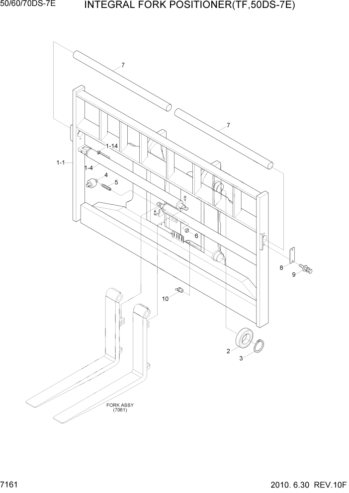 Схема запчастей Hyundai 50/60/70DS-7E - PAGE 7161 INTEGRAL FORK POSITIONER(TF,50DS-7E) РАБОЧЕЕ ОБОРУДОВАНИЕ